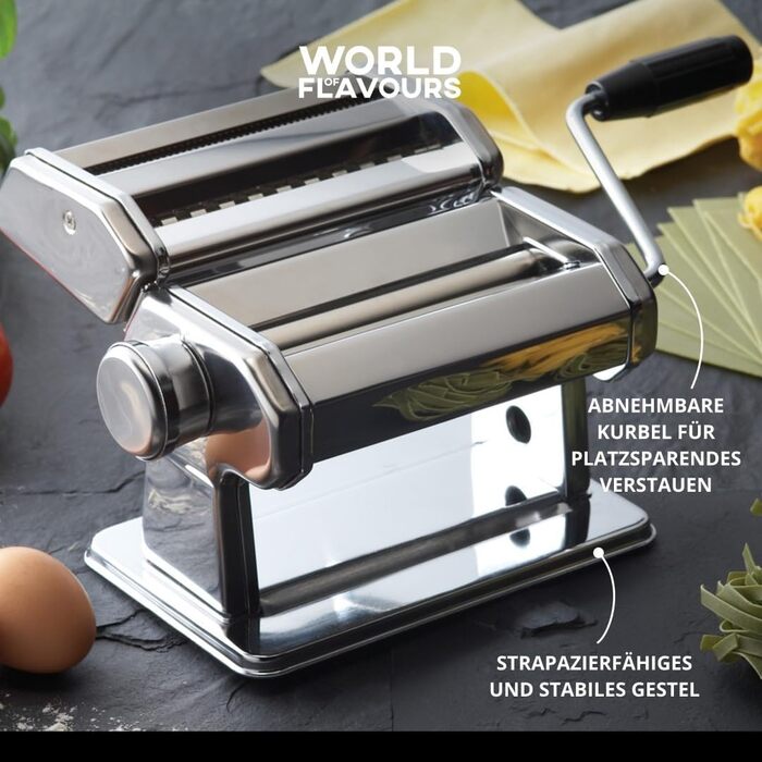 Машина для пасти KitchenCraft World of Flavours, механічна, 9 режимів товщини, італійський дуплексний ніж, нержавіюча сталь, срібляста