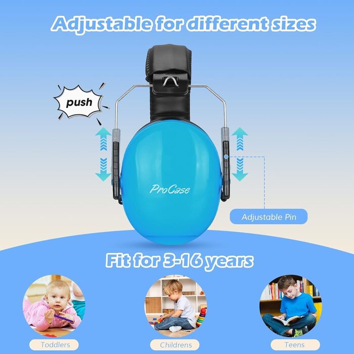 Навушники для дітей ProCase, захист від шуму 21dB, 3-12 років, блакитні