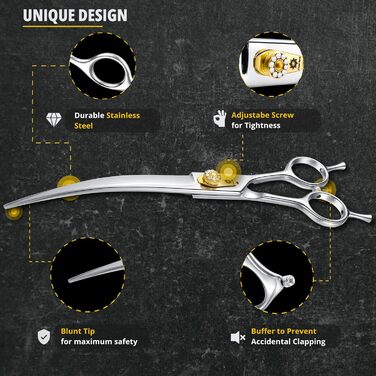 Професійна вигнута ножиця для грумінгу собак Dream Reach 8 дюймів, 440C нержавіюча сталь, ергономічна ручка, для собак та котів