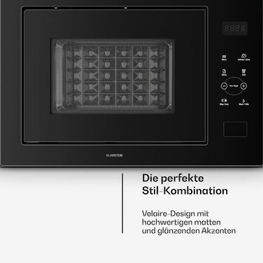 Вбудована мікрохвильова піч Klarstein Velaire 60 см з грилем – 25L, 850W, 8 програм, сенсорне керування, нержавіюча сталь, таймер, білий (чорний)