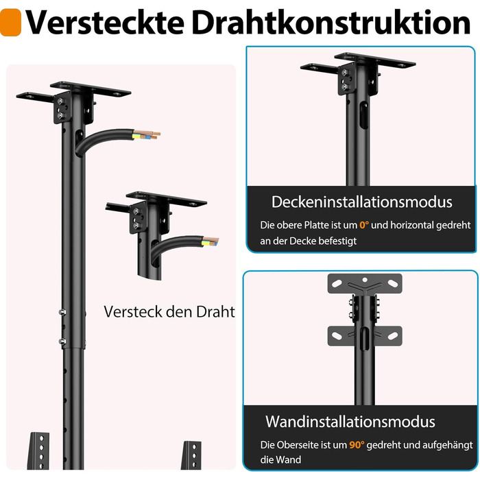 Кронштейн для телевізора на стелю 26-68 дюймів, поворотний, нахильний, до 45 кг, VESA 400x400, регульована висота
