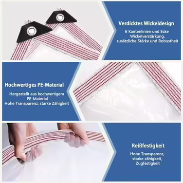 Waterproof Tarp with Grommets - Transparent Sheet/Tarp for Outdoor Use - Plants, Greenhouse, Garden Furniture, Pet Hutch, Roof (3x4m)