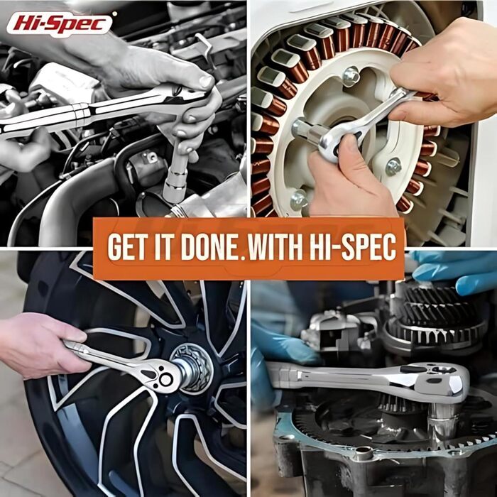 Набір торцевих ключів Hi-Spec 22 шт., дюймовий, 1/4'' і 3/8'' привод, тріскачка, подовжувач, кейс