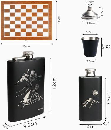 Набір фляга 260мл з шахами, нержавіюча сталь, міні-фляга для віскі, подарунок для батька