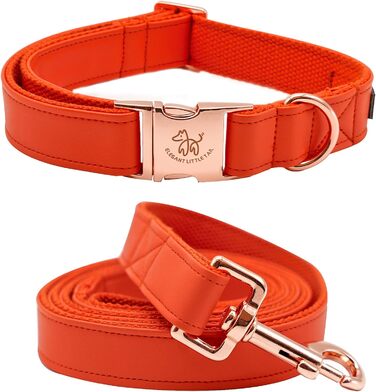 Ошатний нашийник та поводок для собак з шкіри - міцний нашийник для осені, регульований для маленьких собак, набір (1 шт.), помаранчевий
