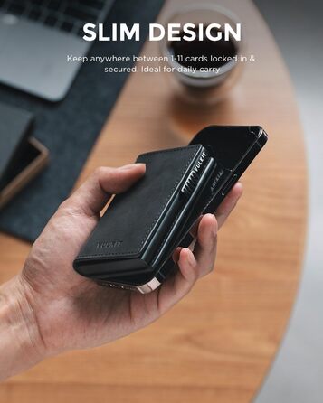 Гаманець картхолдер VULKIT Pop-Up RFID захист шкіра (Crazy Horse чорний) для 11 карт і купюр