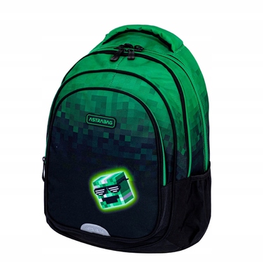 Багатокамерний шкільний рюкзак AstraBag, 27 л (чорний, багатоколірний, зелений)