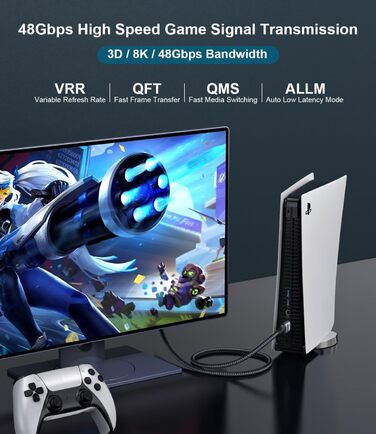 HDMI 2.1 кабель Adauxter 2 метри: 8K, 48Gbps, eARC, HDCP2.3, HDR10+, для PS5, X-Box, PC, TV, монітор
