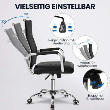 Офісний крісло Yaheetech з ергономічним дизайном, з підлокітниками, для офісу та дому, чорний, до 136 кг