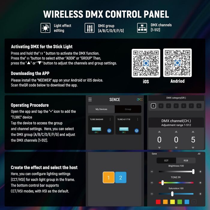 NEEWER LED відеоліхтар з магнітним кріпленням та штативом, RGB, 2500-8500K, 2500mAh, для фото- та відеозйомки, TL96RGB (TL98C (3 шт.))