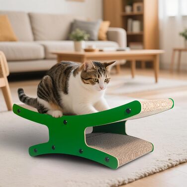 Котячий когтетоп з будиночком - XL когтетоп з подвійною стороною з гофрокартону 56x26x20cm - Стабільне ліжко-лежанка з м'ячем (натуральне дерево)