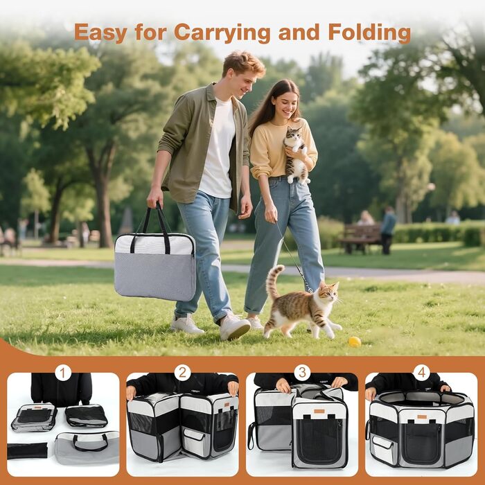 Складаний вольєр для цуценят та котів 120x40 см - 2-в-1, сірий та білий, для дому та вулиці, з сумкою для перенесення, для кошенят, цуценят та дрібних тварин