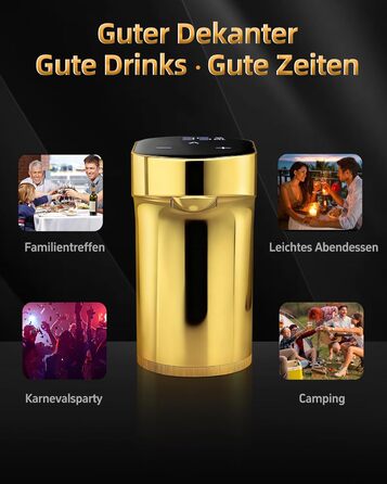 Електричний декантер для вина 5-в-1 з регульованою дозуванням, цифровий виливач, автоматичний дозатор вина, подарунок на день народження/День святого Валентина (золотий)