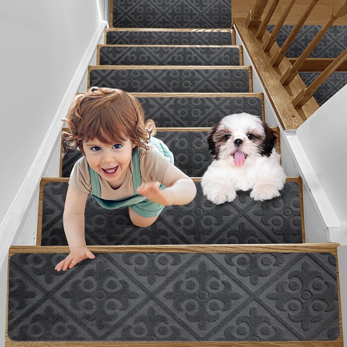 Килимки на сходи YISUN 15 шт., антиковзні, самоклеючі, прямокутні 20x65 см (сірі). Для дітей, літніх людей та собак. Для внутрішнього та зовнішнього використання.
