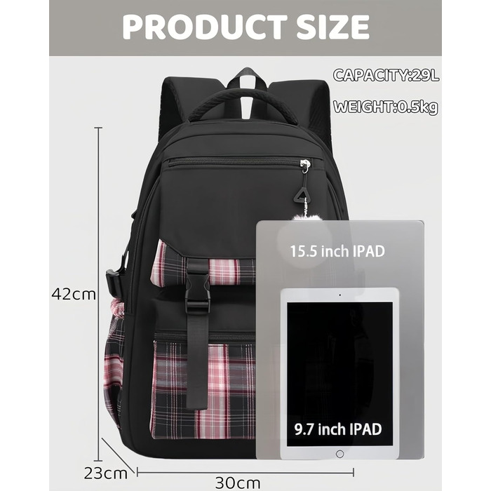 Чорний шкільний рюкзак Aryan для підлітків, дівчат та жінок. Легкий рюкзак на 17 дюймів з відділенням для ноутбука, стильний та підходить для подорожей, навчання та роботи.