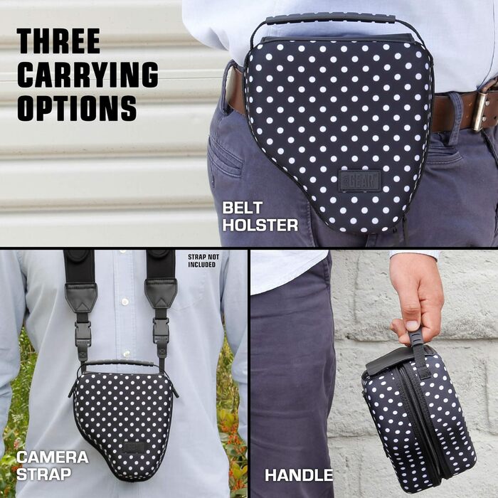 Чохол для DSLR камери USA Gear з жорсткою оболонкою, захистом Eva, швидким доступом, м'яким інтер'єром та гумовим грифом (колір коричневий, веганський) (чорний)