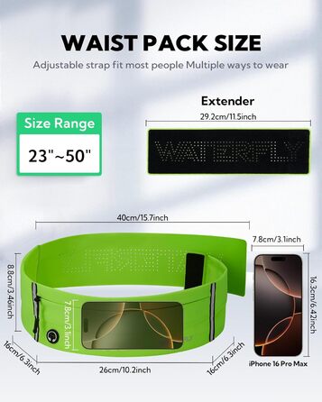 Пояс для телефону WATERFLY: спортивний пояс-сумочка для бігу, джогінгу, фітнесу. Підходить для чоловіків та жінок (світло-зелений)