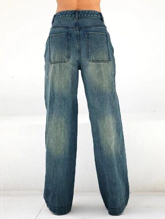 Джинси Weite Leg прямого крою, Used-Look, глибокий синій, розмір M