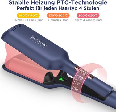 Welleneisen PARWIN PRO Meerjungfrau 32MM: великі локони, 4 температурні режими, швидке формування хвиль (Preußischblau)