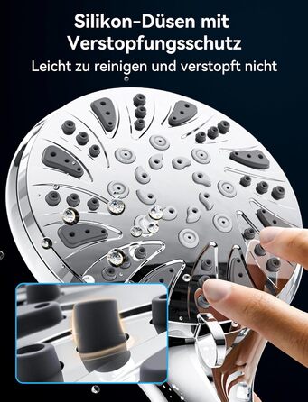 Насадка для душу Magichome з шлангом 2м, високого тиску, 5 режимів розпилення, турбо-дизайн, економна водозбереження, ручна лійка для душу з низьким тиском води (срібна з шлангом)