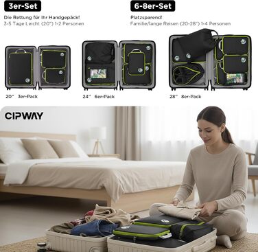 Органайзер для валізи Cipway Kompression Set (8 шт.) - Набір для пакування багажу, чорний