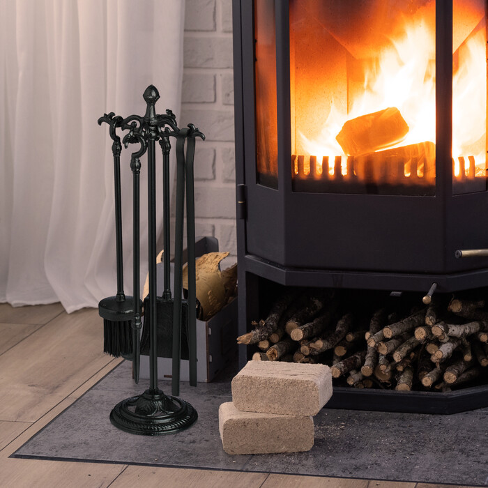 Relaxdays 5-Piece Fireplace Tool Set, Cast Iron
