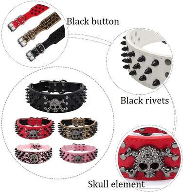 Нашийник для собак ETOPARS з черепом та шипами, з регулюванням, з крокодилової шкіри, золотий (M)