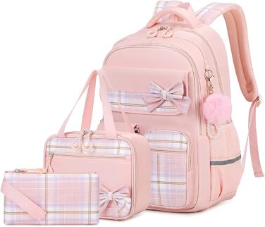 Шкільний рюкзак для дівчаток (3 шт.): рюкзак, ланч-бокс, пенал. 3-5 клас. Рожевий