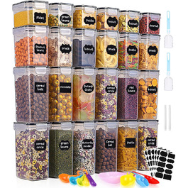 Набір контейнерів для зберігання Heucheey 24 шт. з кришкою, набір для кухні з пластику, з наклейками, пензлем та ложкою, контейнери для зберігання круп, борошна, макаронів, BPA-free