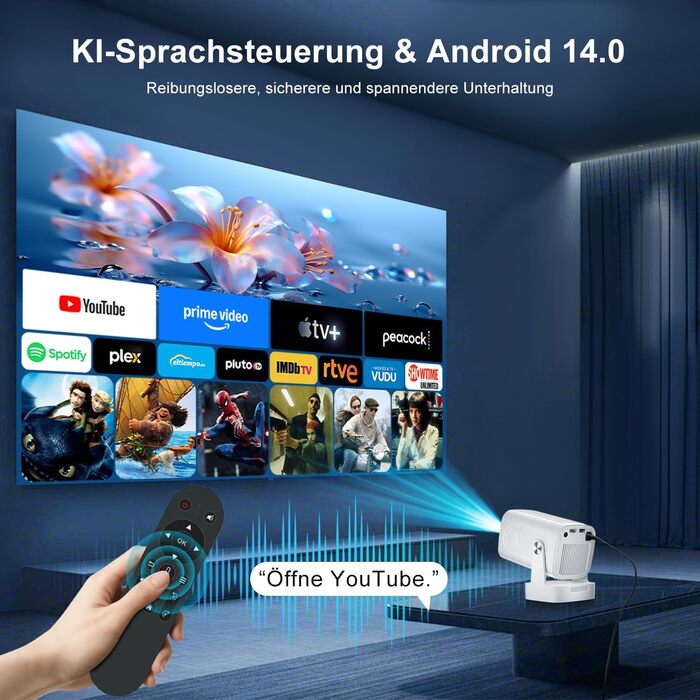 Проектор Salange P92Max ST: 4K, Android 13, WiFi, Bluetooth 5.2, Автофокус, Вбудовані YouTube/PrimeVideo/D+, 12000 лм, 5W динамік