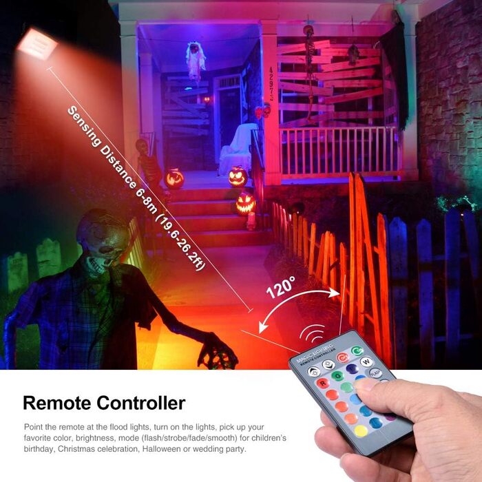 RGB LED прожектор 50 Вт для вулиці, 16 млн кольорів, 20 режимів, розумний водонепроникний світильник IP68 для саду та декору