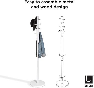 Umbra Pillar Coat Rack with Stool, Default_no_Selection_Value, White/Natural, One Size (White, Coat Rack)