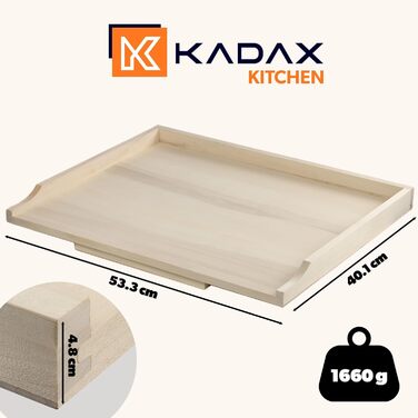 Дошка для розкатування тіста KADAX, дерев'яна, з якісної тополі, з бортиками, традиційна кухонна дошка для приготування локшини, пирогів, вареників, одностороння, 40x60 см