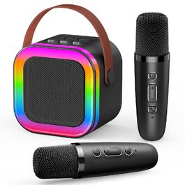 Караоке-машина для дітей 3-12 років Dislocati з 2 мікрофонами Bluetooth, портативна музична іграшка зі світлодіодним підсвічуванням, чорна
