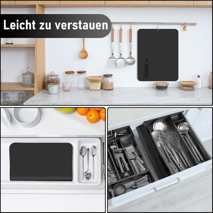 Килимок для посуду Thinkingwings 50x40 см з силікону, чорний, термостійкий, неслизький