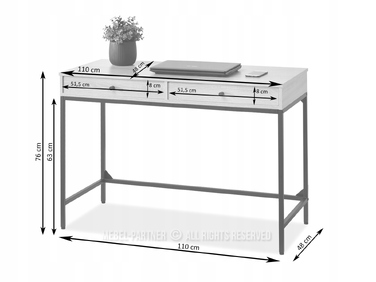 Прямокутний письмовий стіл Mebel-Partner 110 x 48 x 76 см, білий/чорний