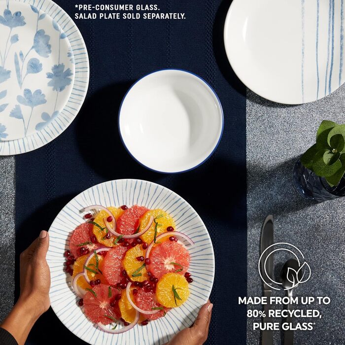 Corelle Сервіз 18 предметів для 6 осіб, посуд з Vitrelle, блакитний, стійкий до сколів, для мікрохвильовки та посудомийної машини