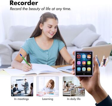 MP3 плеєр дитячий 64GB Bluetooth 5.3 з радіо, радіоприймач, MP4 плеєр, дитячий музичний плеєр з touch screen, розширюється до 128GB, фіолетовий