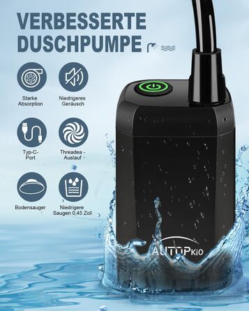 AUTOPkio Camping Shower with Pump, Upgraded Camping Shower 6000mAh Rechargeable Pump, Smart Digital Display for Camp, Outdoor, Pet, Emergency (Black)