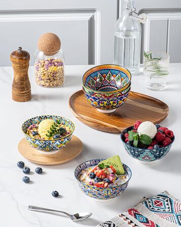 Набір керамічних мисок HENXFEN для мюслі, супу, салату та пасти (6 шт.) - богемний стиль