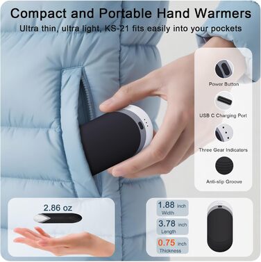 Електричні нагрівачі для рук Karecel 2 шт., USB, 6000mAh, Slim, чорний - подарунок для жінок та чоловіків