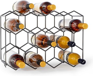 Urban Deco Wine Rack for 14 Bottles made of Metal, Bottle Rack Black with 2 Hooks for 2 Wine Glasses, Small Wine Rack for Kitchen, 43 x 13.6 x 31 cm
