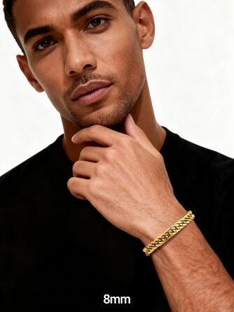 Чоловічий браслет PROSTEEL з нержавіючої сталі з 18K позолотою, чорний танкерний браслет, важкий ланцюговий браслет для чоловіків та підлітків, браслет-ланцюг Hip Hop Rapper, модні прикраси 8 мм/12 мм/16,5 мм/17 мм (8 мм золото, 23 см)