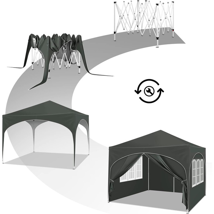 WOLTU Gazebo, Folding Gazebo 3x3 m, with 4 Side Walls, Party Tent Waterproof UV Protection 50+, Adjustable Height Garden Gazebo, with Carry Bag, for Outdoor Garden Camping Grey