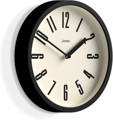JONES CLOCKS® Hot Tub Wall Clock | Small Retro Round Clock | 20cm | Easy-to-read numbers | Ideal for kitchen, office, kids' room, or any small space (Black)