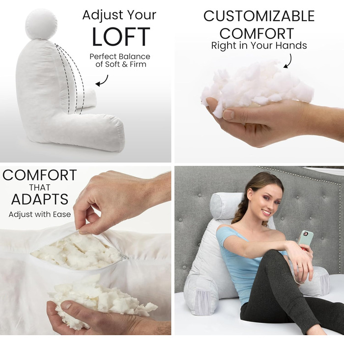 Подушка для чоловіків з підлокітниками - велика, для читання та відпочинку в ліжку. Преміум піна з пам'яті, знімна подушка для шиї, середній розмір (Dark Green)