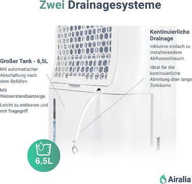 Електричний осушувач повітря AIR-DH20, 20 л/день, з підключенням до каналізації, об'єм бака 6,5 л, продуктивність 195 м³/год, для приміщень до 40 м²
