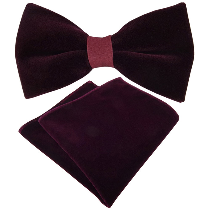 Метелик TigerTie оксамитовий однотонний бордовий + нагрудна хустинка + коробка для зберігання