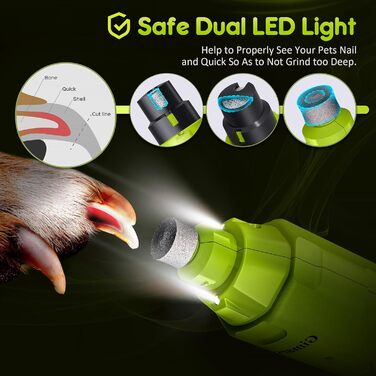 Шліфувальник для собак та котів Gimars з 6 режимами, LED-підсвічуванням, USB-зарядкою та регулюванням швидкості (зелений)