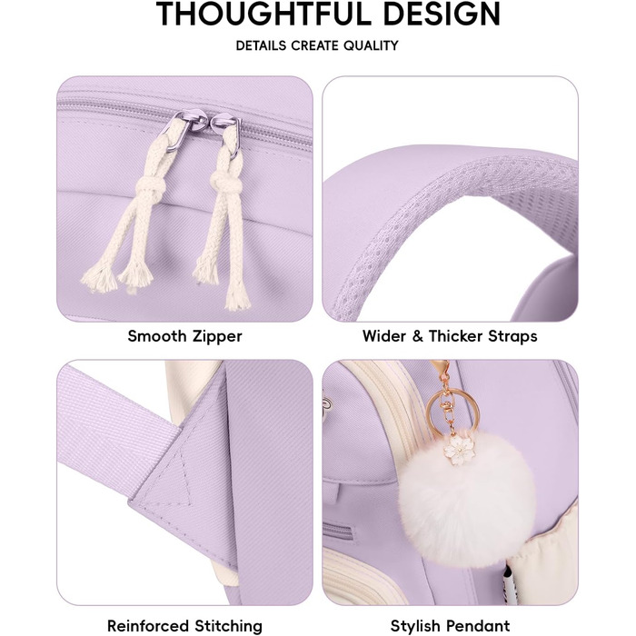 Рюкзак Tanou для дівчаток, шкільний набір: рюкзак, сумка через плече та пенал. Шкільний рюкзак для підлітків та школярів, фіолетовий колір